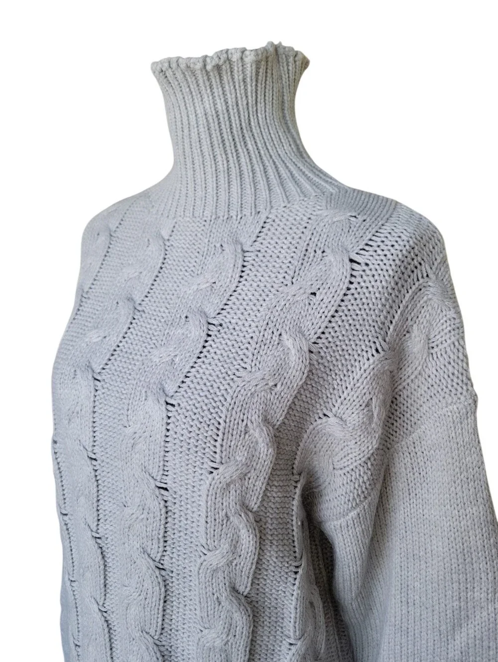 Women's Grey Cable Knit Turtleneck Sweater
